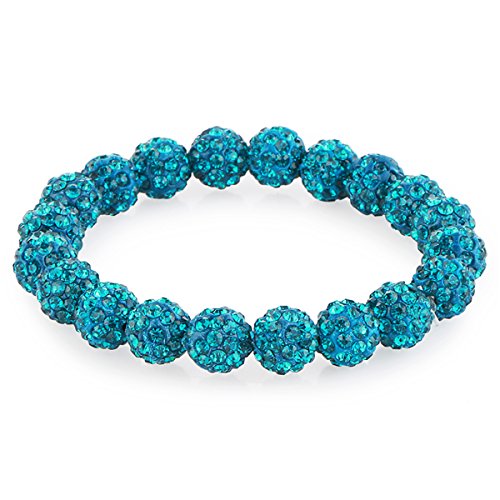 Preisvergleich Produktbild Morella® Damen Armband Perlen mit Zirkoniasteinen elastisch Petrol