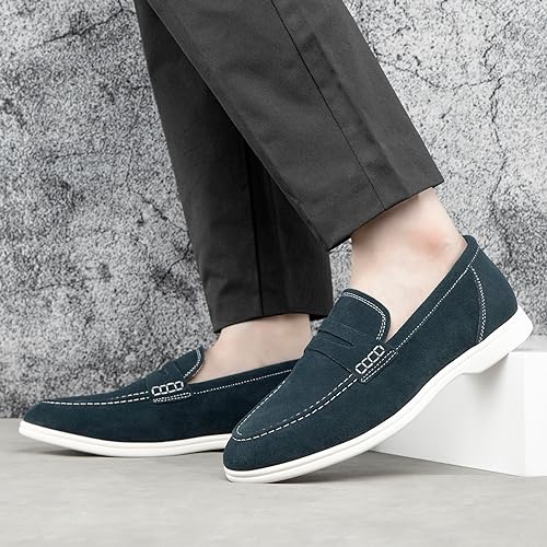 Image of Meijiana Men's Genuine Leather Loafers Slip-On Moccasins Suede Dress Shoes, Lightweight and Breathable with Rubber Sole Stylish Mens Loafers