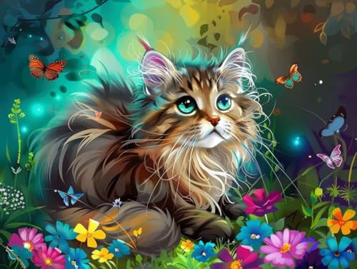 Diamond painting chat papillons 80x110 cm point de croix 5D