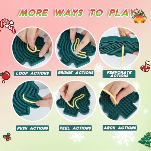 Weihnachten Sensorik Activity Board Spiel, 3PCS Silikon Weihnachtsbaum, Weihnachtssocken, Weihnachtstüten Sensorisches Play Spielzeug für Autismus ADHD Kinder ab 2 Jahr, mit Reisetasche & 54 Schnüren