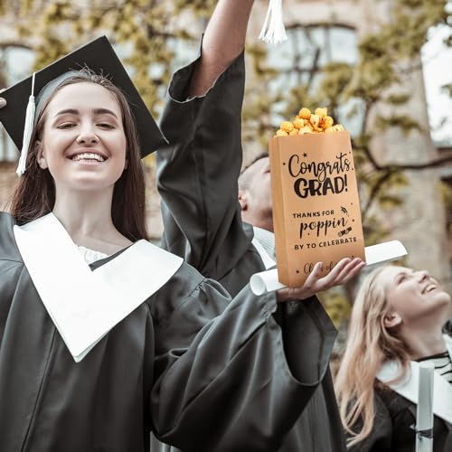 Image of 200 Pcs Class of 2025 Graduation Popcorn Bags Thanks for Popping by Popcorn Bags Bar Supplies Graduation Party Favors Kraft Grease Resistant Paper Congrats Grad for Treat Cookie Snack Goodie