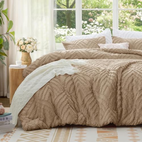 Image of BEDELITE Boho Comforter Set King - Tufted Boho Bedding Set, Khaki