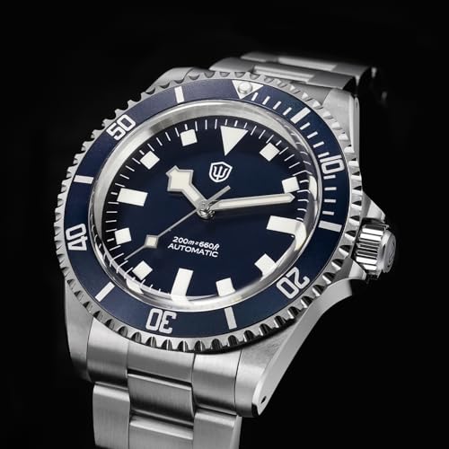 Image of watchdives WD5513 Vintage Sub Dive Watch, PT5000 Automatic Watches 38mm Sapphire Crystal Wristwatch 200m Waterproof Watch