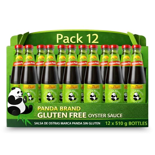 Salsa de ostras Panda Lee Kum Kee Sin Gluten, salsa Panda Oyster Sauce, sabor umami, Ideal para carnes, verduras y salteados, Libre de Gluten, Contiene 12 botellas de 510 g