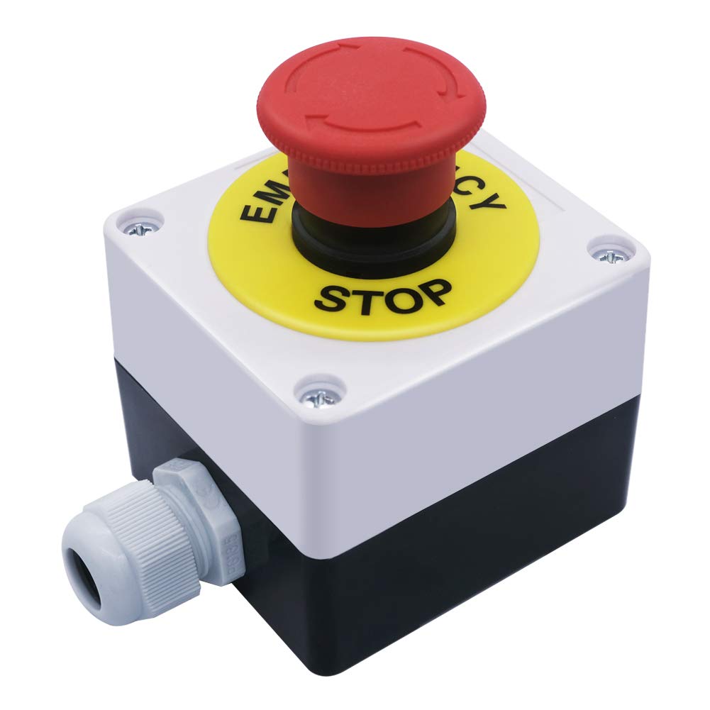 mxuteuk 22mm Red Mushroom Switch Station Box AC 660V 10A 2NC Red Mushroom Emergency Stop Switch Push Button Estop Switch Station Box,1 Years Warranty HB2-ES544-BOX-W