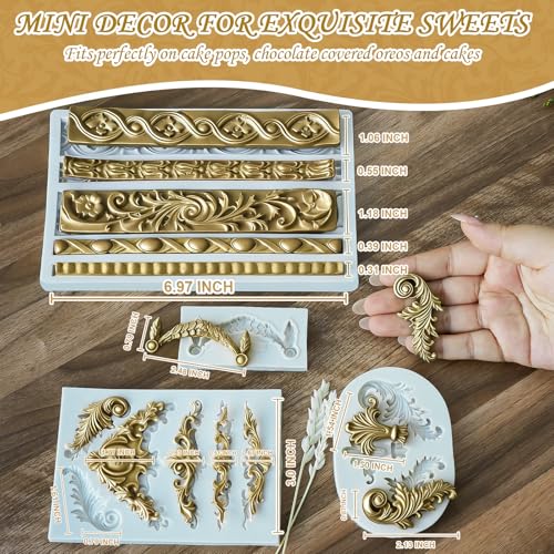 Image of HKNMTT Baroque Style Silicone Molds Curlicues Scroll 3D Border for Clay Fondant Chocolate Sugar Craft Decor, Vintage Wedding Birthday Cake Cupcake Topper Decoration