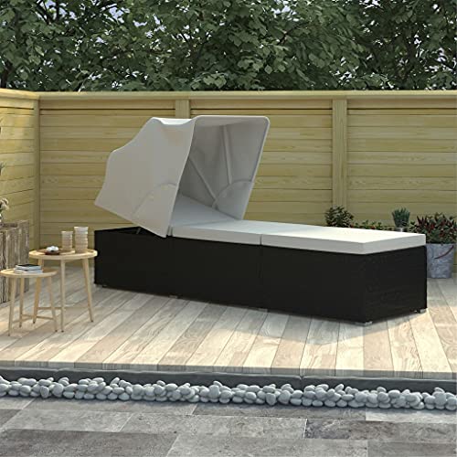 QJBSAVVA Sonnenliege aus PE Rattan mit klappbarem Sonnenschutz und...