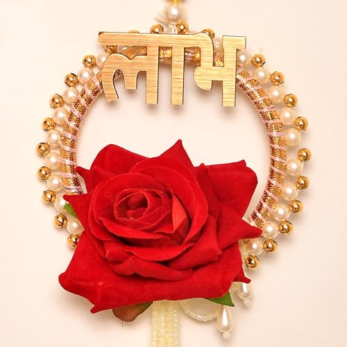 Image of CraftVatika Diwali Decor Items, Shubh Labh Rose Hanging Latkan Toran for Wall Door, Diwali Decoration for Home, Wall Hanging for Home Decoration, (21 CM Height) (2 Pieces)