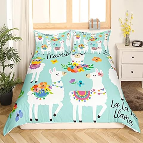 Cute Llama Floral Duvet Cover Set Cover