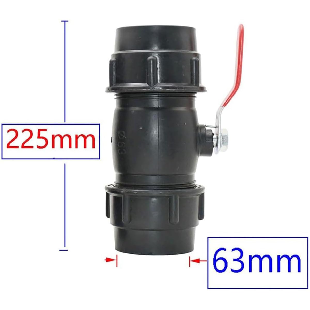 Válvula de bola de conector rápido de tubería de agua de plástico reutilizable, núcleo de válvula de Metal, 1 ud.(63mm)