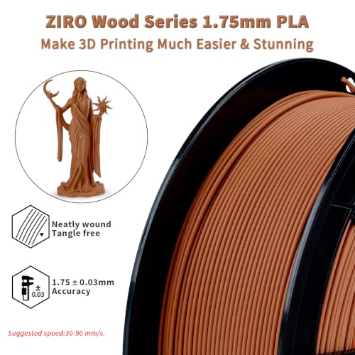 Image of ZIRO 1.75mm PLA Filament, Contain Real Wood Flour, 2.2lbs Cherry Wood | Fit for Most FDM 3D Printer, 1.75mm 1KG Spool, Dimensional Accuracy + /-0.03mm, Colorful PLA FilamenT