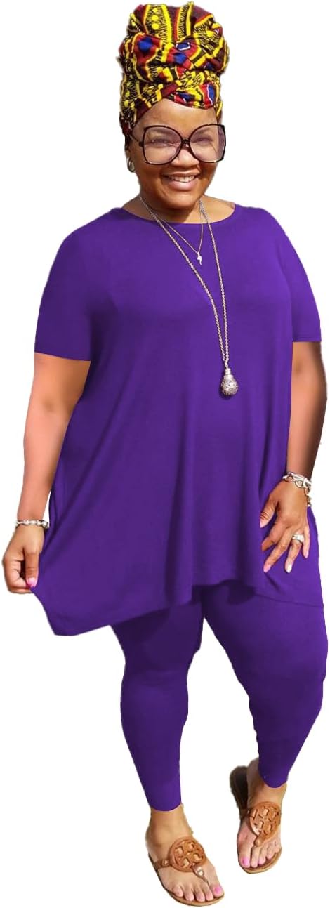 YeGine Women Plus Size 2 Piece Outfits Short Sleeve Top and Legging Pant Set Lounge Sets Tracksuit