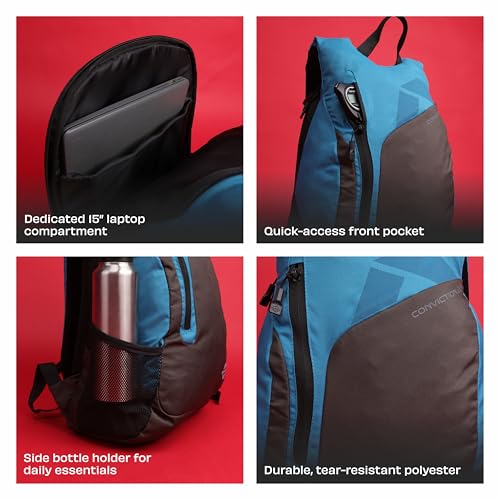 Image of Nivia Conviction 2.0 Sports Backpack For Men And Women, 25L Lightweight Gym And Training Bag With 15-Inch Laptop Compartment, Padded Straps, Quick Access Pocket, Side Bottle Holder (Black /Blue)