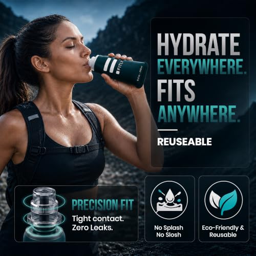 Image of Soft Flask - 8.5 oz (250 ml) - Shrink As You Drink Pocket Soft Water Bottle for Hydration Pack /Running Vest - Folding Water Bottle for Running, Hiking, Cycling - Ski Water Bottles - Petrol Blue