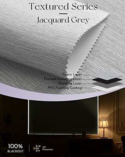 Graywind Motorized Roller Shade 100% Blackout Compatible With Alexa Google Smart Home Control Hardwired Window Shades Thermal Insulated Cordless Window Blinds, Customized Size (Jacquard Grey) #TOP4