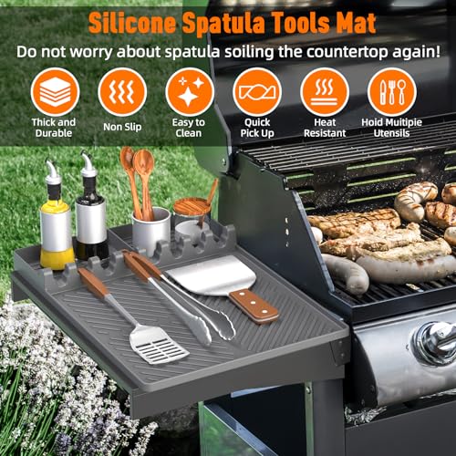 Image of Silicone Grill Mat Compatible with Blackstone, Silicone Griddle Tools Mat with Drip Pad, Spatula Mat for Outdoor Grill Kitchen Counter (Grey)