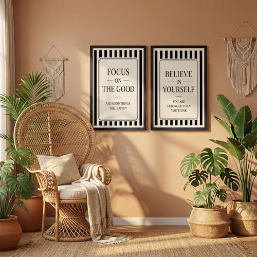 Image of NoWorries Motivational Wall Art Framed Set of 2 | Inspirational Quotes Prints with Frames | Black & White Positive Affirmation Artwork Paintings Decor for Office, Bedroom & Living Room (Art-20, 10x13inch)