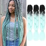 Ombre Braiding Hair Mint Green Kanekalon Braiding Hair Extensions Feed in Hair for Braids Twist Braiding Hair (Black-Mint Green 24'3PCS)