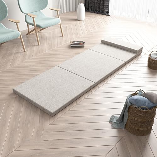 Sofá cama plegable portátil de triple pliegue con funda lavable, cama compacta de viaje para invitados, camping y uso al aire libre (200 x 90 x 5 cm, caqui)