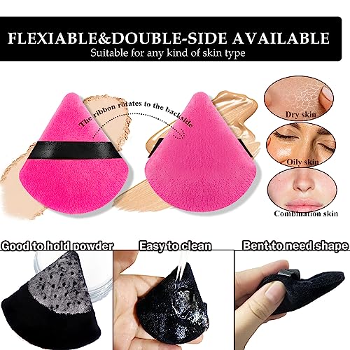 Hoplighe Powder Puffs For Face Powder 15 Pcs Triangle Powder Puff Velvety Soft Reusable Makeup Puff For Powder And Liquids,Wedge Shape Under Eye And Corner Makeup Tools(Black&Rose Red&Pink) #TOP4