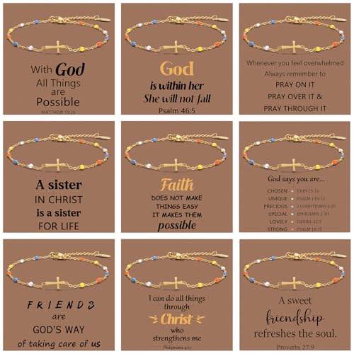 COLOYAN 9pcs Cross Bracelets for Women 18K Gold Plated Cross Bracelet Colored Adjustable Stainless Steel Faith Bracelet Jewelry
