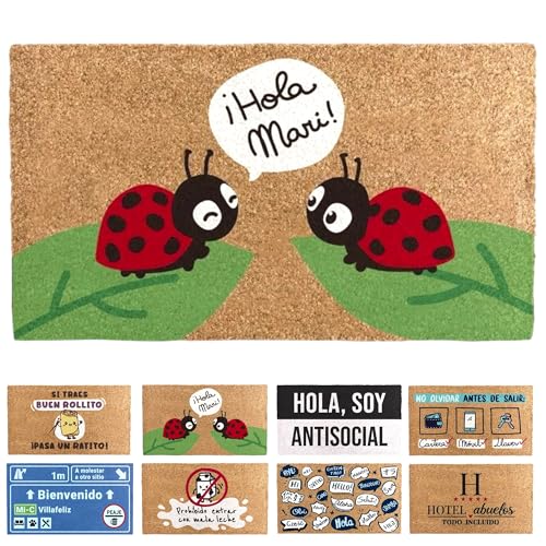 TIENDA EURASIA - Felpudo Entrada Casa | Diseños Originales y Divertidos | para Exterior | Rectangular | Material de Fibra de Coco y Base de Goma Antideslizante | Medida 40 x 70 cm (Mariquitas)