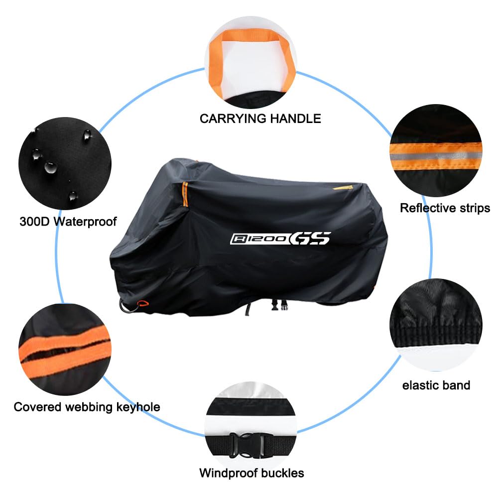 Housse de protection imperméable anti-poussière anti-pluie coupe-vent anti-déjections d'oiseaux bandes réfléchissantes polyester 210D antivol pour R1200GS R1200GS Adventure 2014-2024 (295 x 110 x 140