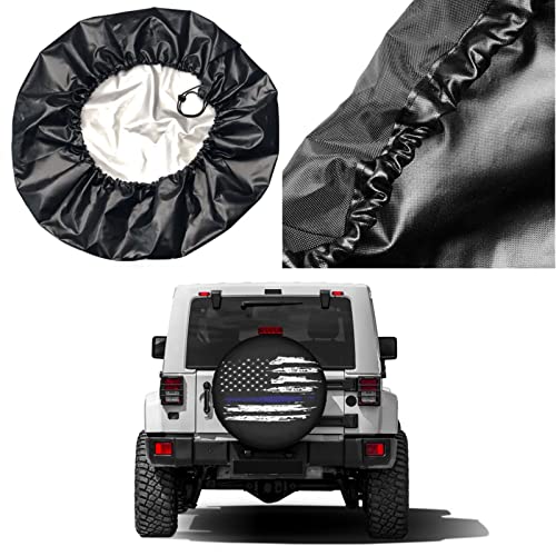 Image of American Flag Thin Blue Line Spare Tire Cover Dust-Proof Wheel Tire Cover Fit Trailer, RV, SUV and Many Vehicle 15 Inch