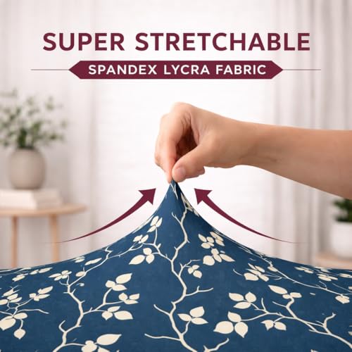 Image of STITCHNEST 'Contour Fit Series' Stretchable Printed Wooden Sofa Cover (Pack of 2) - Elastic Wooden Chair Cover | Wooden Sofa Seat Cover | Size - 20-21 x 20-21 x 3-5 in