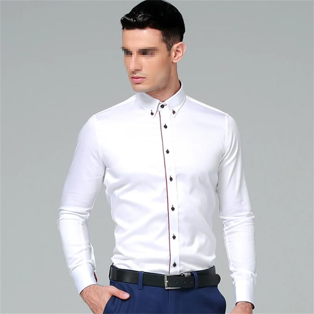 Camicia da Uomo Camicie Eleganti Casual da Lavoro in Cotone a Maniche Lunghe in Tinta Unita