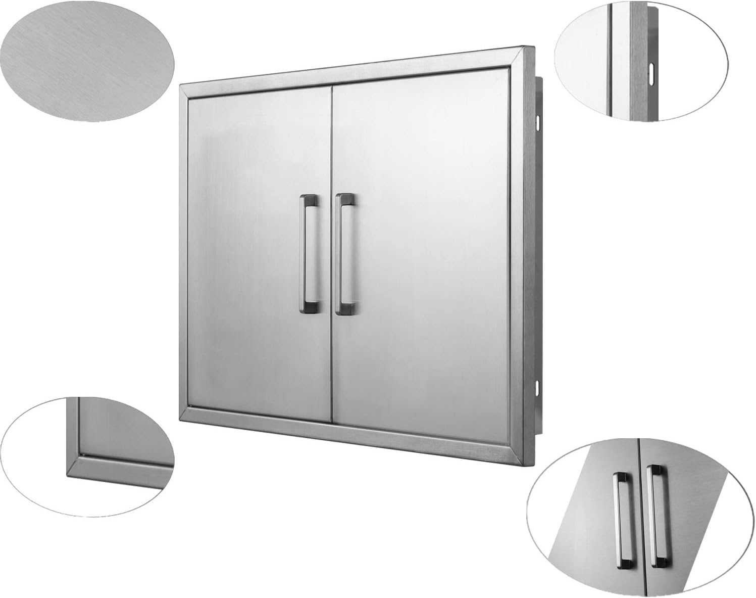 Outdoor Kitchen Door 304 Stainless Steel Double Access Cabinet Door 36" W x 23" H, Weatherproof, Flush Mount for BBQ Islands and Outdoor Grilling Station Tables