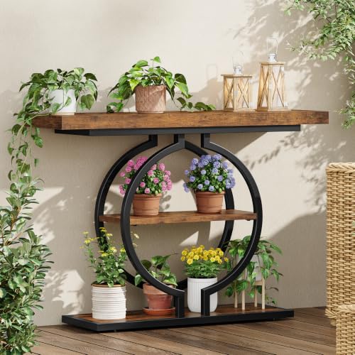 Image of TEENFON 41.3 inch Console Table, Industrial Sofa Table with Storage Shelves and Curved Metal Frame, Narrow Entryway Table for Hallway, Foyer, Living Room, Entrance