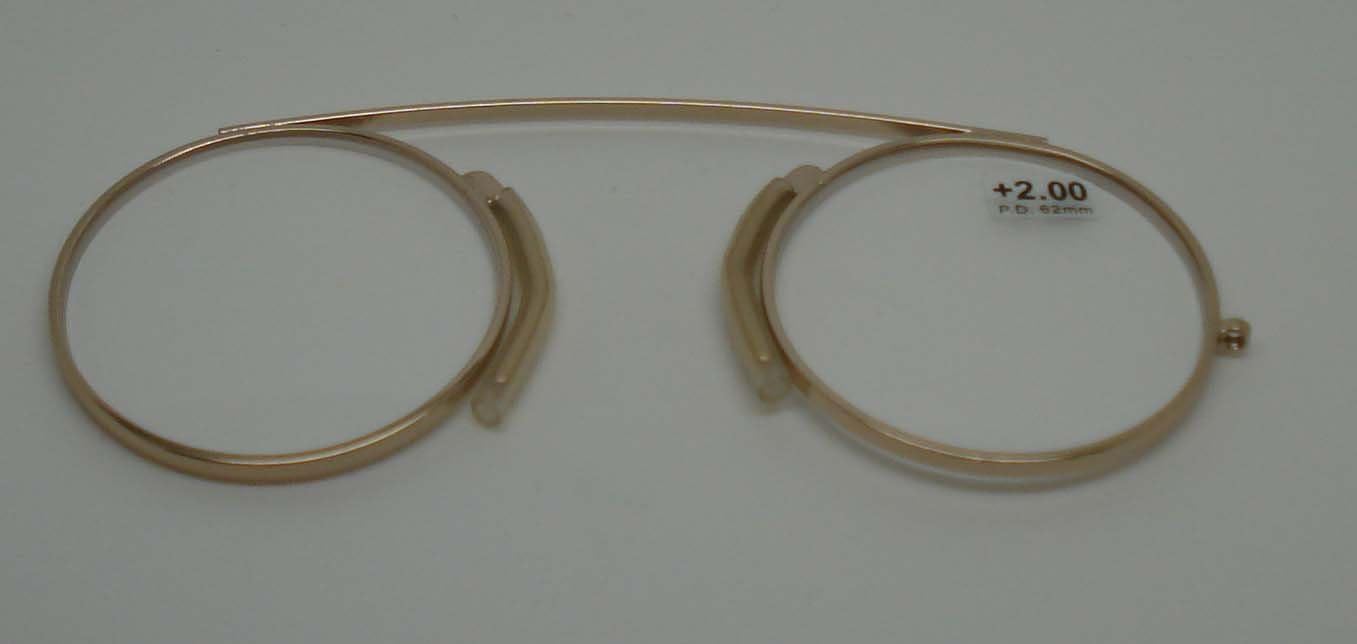 Modern Pince Nez Reading Glasses/Spectacles Gold Colour +2.00 with Pouch