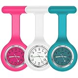  ForeverCover Schwesternuhr Ansteckuhr fob, für Health Care Arbeite, Glow Pointer im Dunkeln,Silikonband mit Pin/Clip,Analog-digital,Quarzwerk (Rosa Weiß Grün)