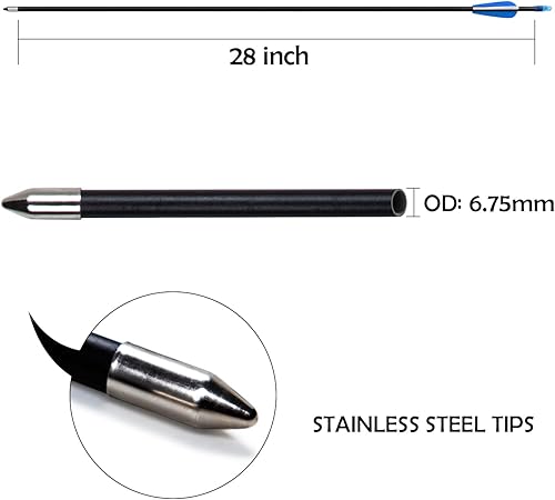 Vista 4 de Flechas de tiro con arco de 28 pulgadas, flechas de práctica para arco recurvo de fibra de vidrio, flechas de entrenamiento para niños, jóvenes