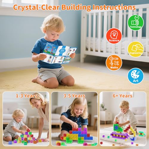 Image of 40 PCS Magnetic Blocks for Toddlers Age 1-3, 1.34 inch Transparent Large Magnetic Cubes for Kids , Magnet Blocks Montessori Sensory Toys for Boys Girls Birthday Gift, Big Building Cube Preschool STEM Toy