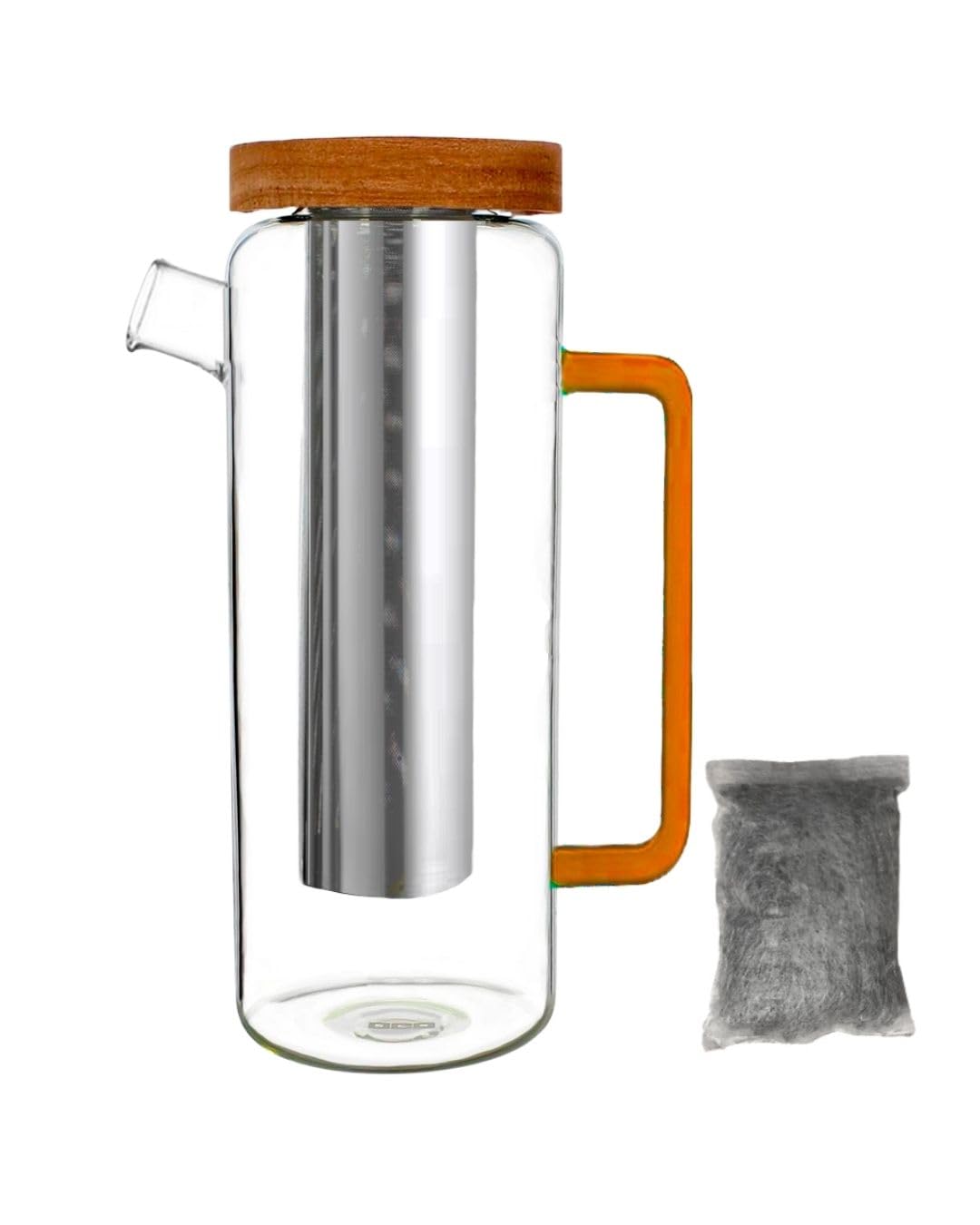 Carafe filtrante en verre 1,5L + 1 cartouche filtrante incluse – Filtre inox rechargeable à l’infini - Purifie l’eau du robinet (chlore, pesticides, PFAS) - sans BPA