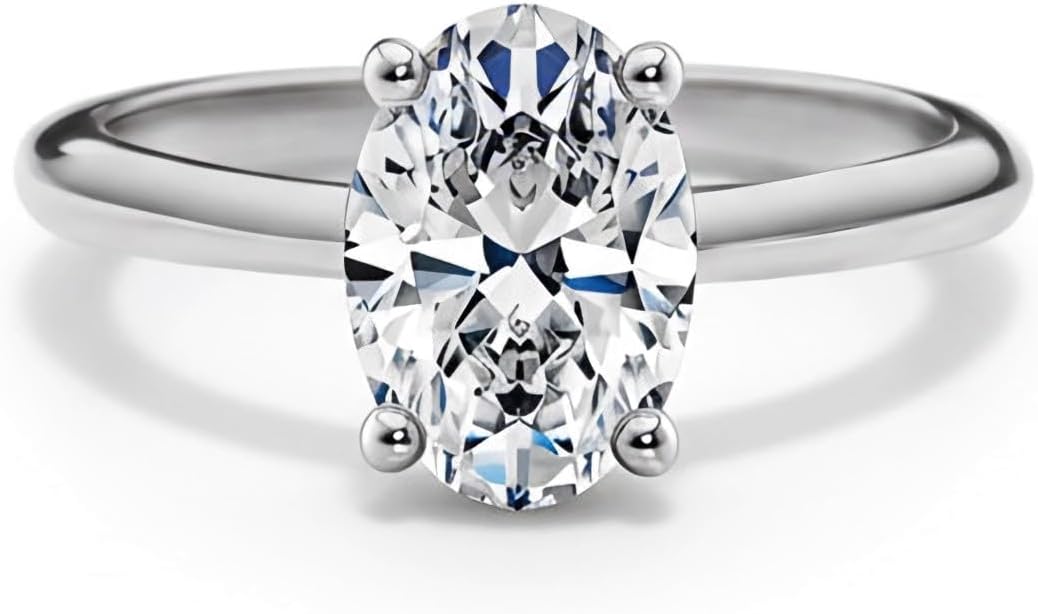Moissanite Rings for Women Solitaire 2 CT Oval Engagement Ring 925 Sterling Silver Rings with 18k White Gold Plated