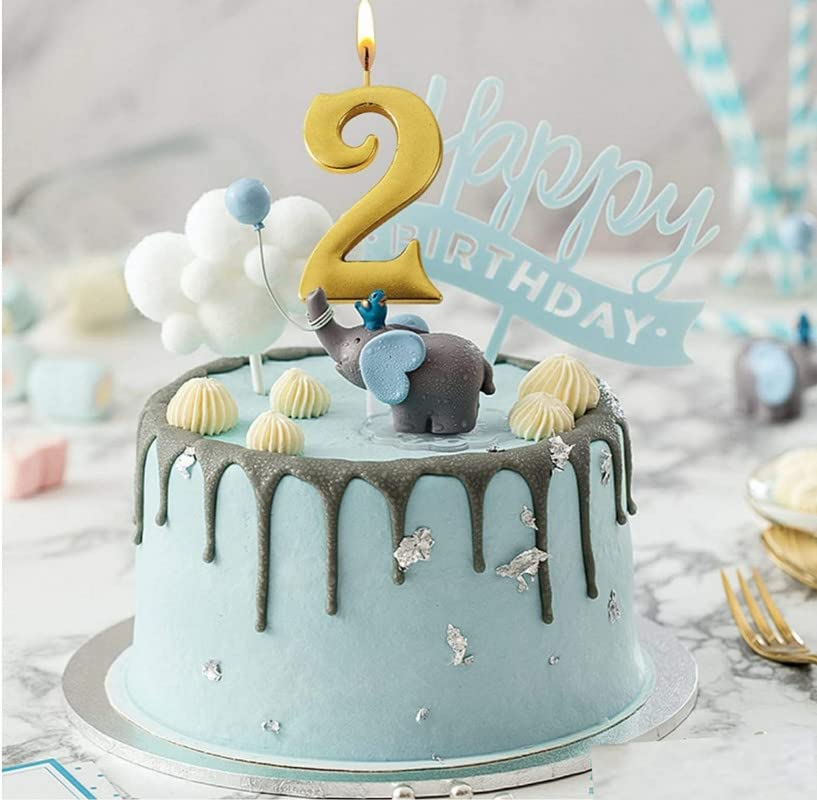 Image of Number 2 Cake Candles for 2nd Birthday /Anniversary Celebrations Party | Cake Decoration | Color - Gold