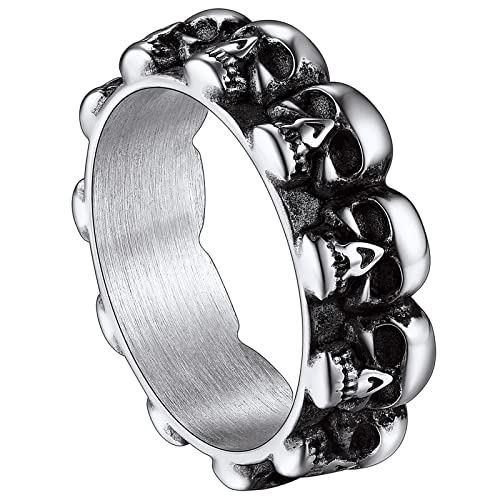 ChainsHouse Skull Rings for Men, Stainless Steel/Black Plated Gothic Rings, Skeleton Cocktail Party Biker Ring, Offer Custom Service, Size 7-14, Send Gift Box A: 2-black-No Custom 10