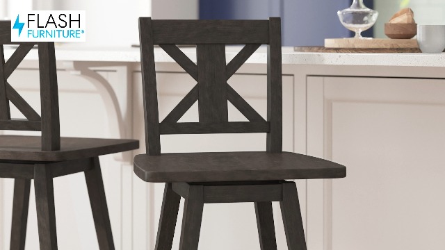 Flash Furniture Butaco estilo Rústico con base y asiento en madera, asiento giratorio 360°, marco en acabado blanco envejecido miniatura 7