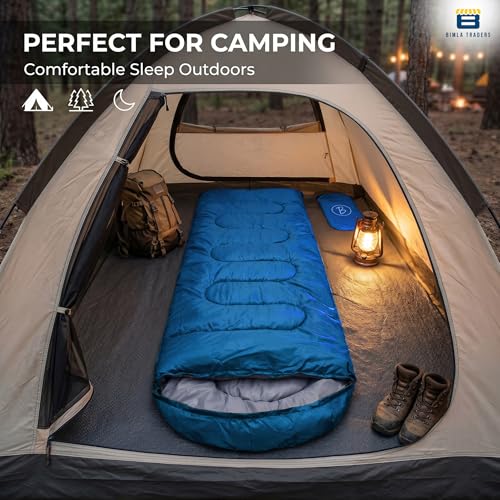 Image of Sleeping Bag for Camping & Travel | Regular Size Lightweight Sleeping Bag (1kg) | Comfortable, Easy to Carry & Store. Pack of 1 (Blue)