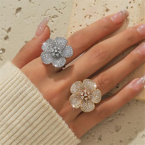 Cubic Zirconia Flower Wrap Finger Bands Bohemian Floral Statement Adjustable Open Band Rings Chunky Engagement Promise Rings Jewelry for Women2