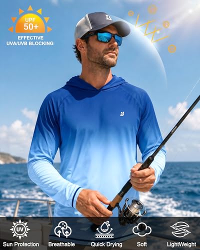 Image of Roadbox Mens Fishing Sun Hoodie, Long Sleeve UPF 50+ UV Protection Shirts