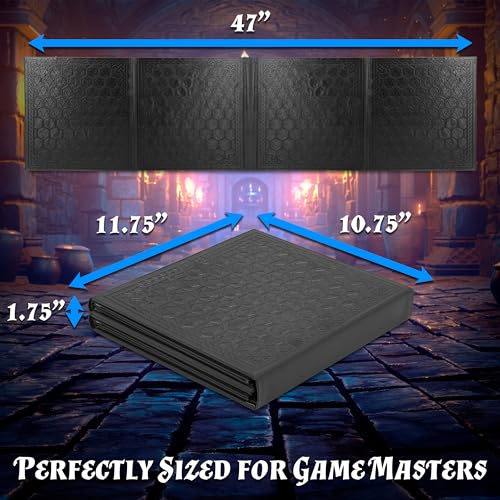 CASEMATIX DM Screen Faux Leather 8-Panel Deluxe GM Screen - Eight Panel Folding Game Master Screen with 2 Swinging Panels and Wet Erase Pockets for TTRPGs, Inserts Not Included, Black by CASEMATIX - Image 7