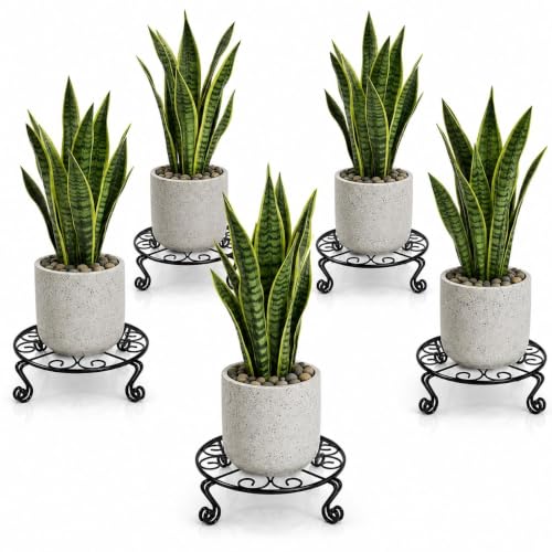 Image of Kundi Iron Plant Stand | Rust-Proof Flower Pot Holder for Indoor & Outdoor Use | Strong Metal Gamla Stand (Set of 6 Black)