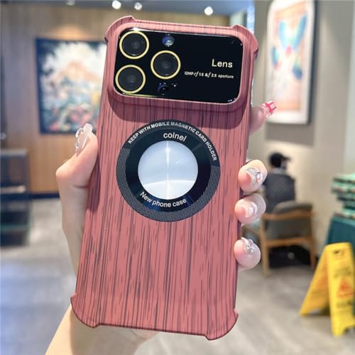 Coque magnétique de luxe texture grain de bois marron rouge pour iPhone 13 et 14 Pro Max