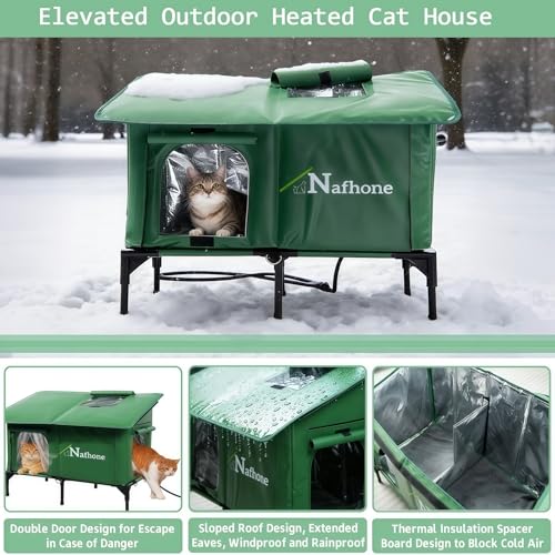 Heated Cat House for Outside Winter, Extra Large Size Insulated Weatherproof Outdoor Elevated Cat House, Cat Shelter with Heating Pad & Escape Door for Feral Stray Barn Cats Kitty (36.4"x17.3"x23.6") by Nafhone - Image 5