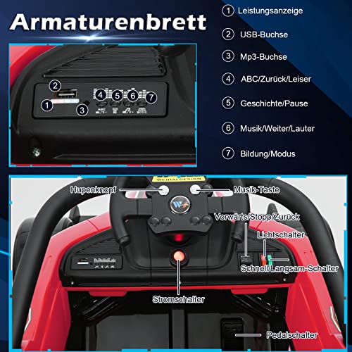 COSTWAY Elektroauto für Kinder, 12V Gokart mit Musik und Licht, Rennauto 2-5 km/h, mit 2,4 G Fernbedienung, Go Cart für Kinder ab 3 Jahre (Rot) – Bild 5