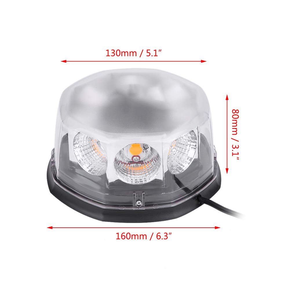 Jaśniejsze światło ostrzegawcze na dach samochodu, 8 diod LED, 40 W, awaryjne migające światło stroboskopowe, 10 trybów, uchwyt magnetyczny, IP65 do wozu strażackiego (bursztynowy)